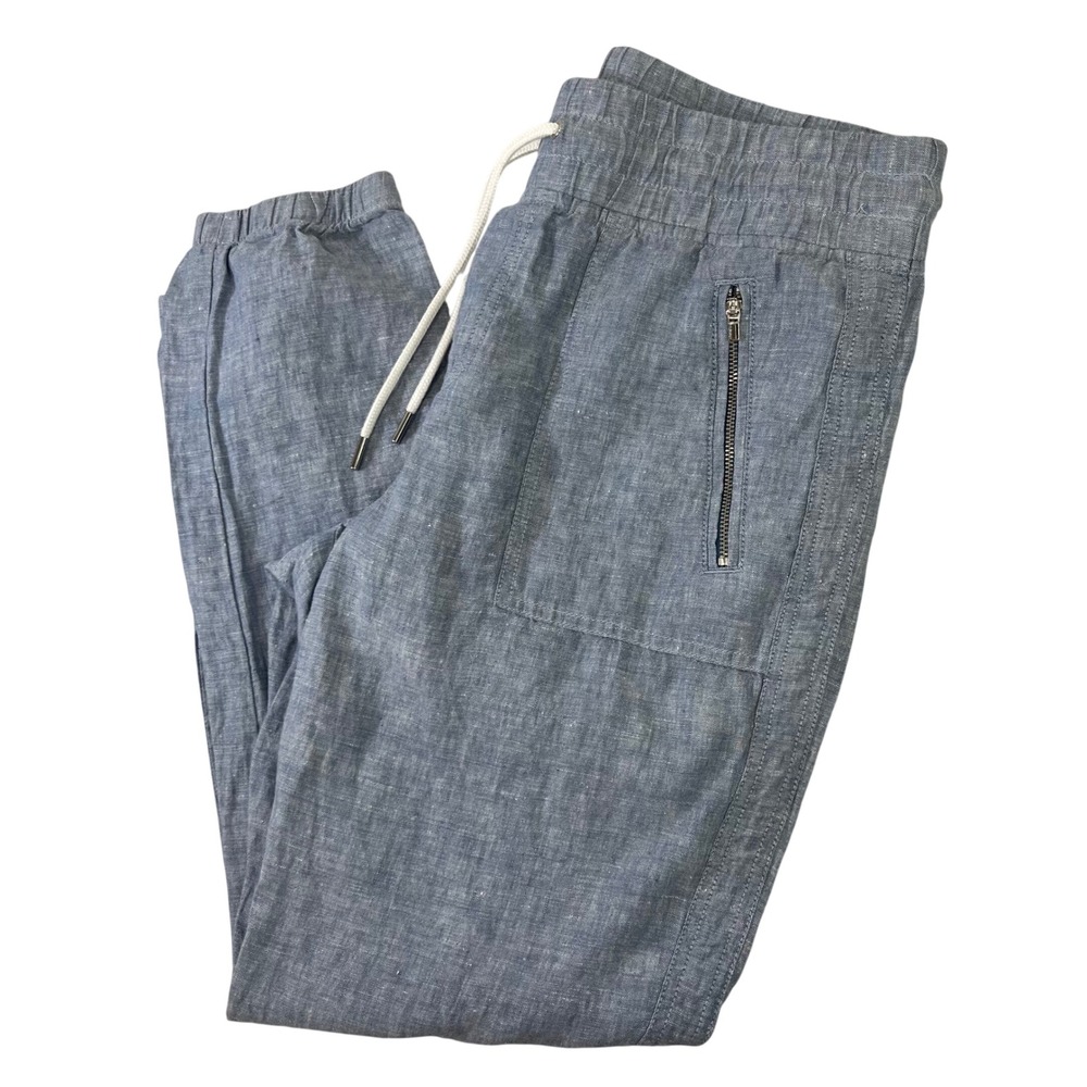 Athleta Cabo Linen Jogger Women 8 Blue Elastic Waist Casual Coastal Beach Travel